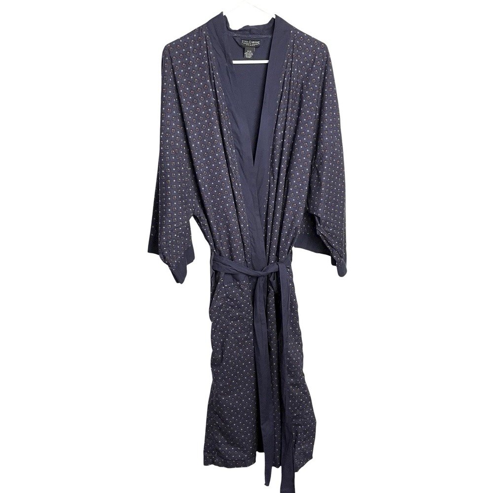 Vintage State O Maine Robe Size 1X/2X Navy Diamond Print Lightweight Pockets